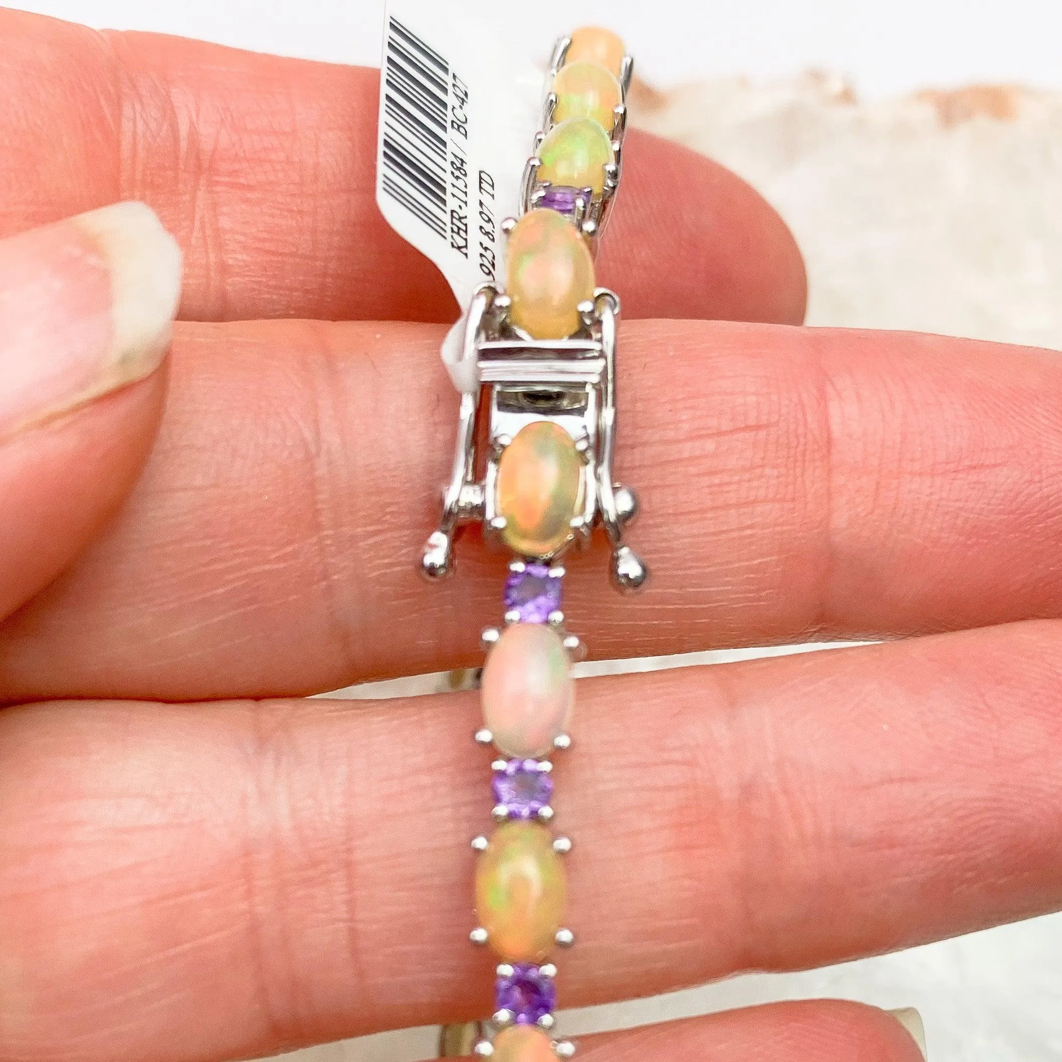 Ethiopian Opal & Amethyst Sterling Silver Bracelet