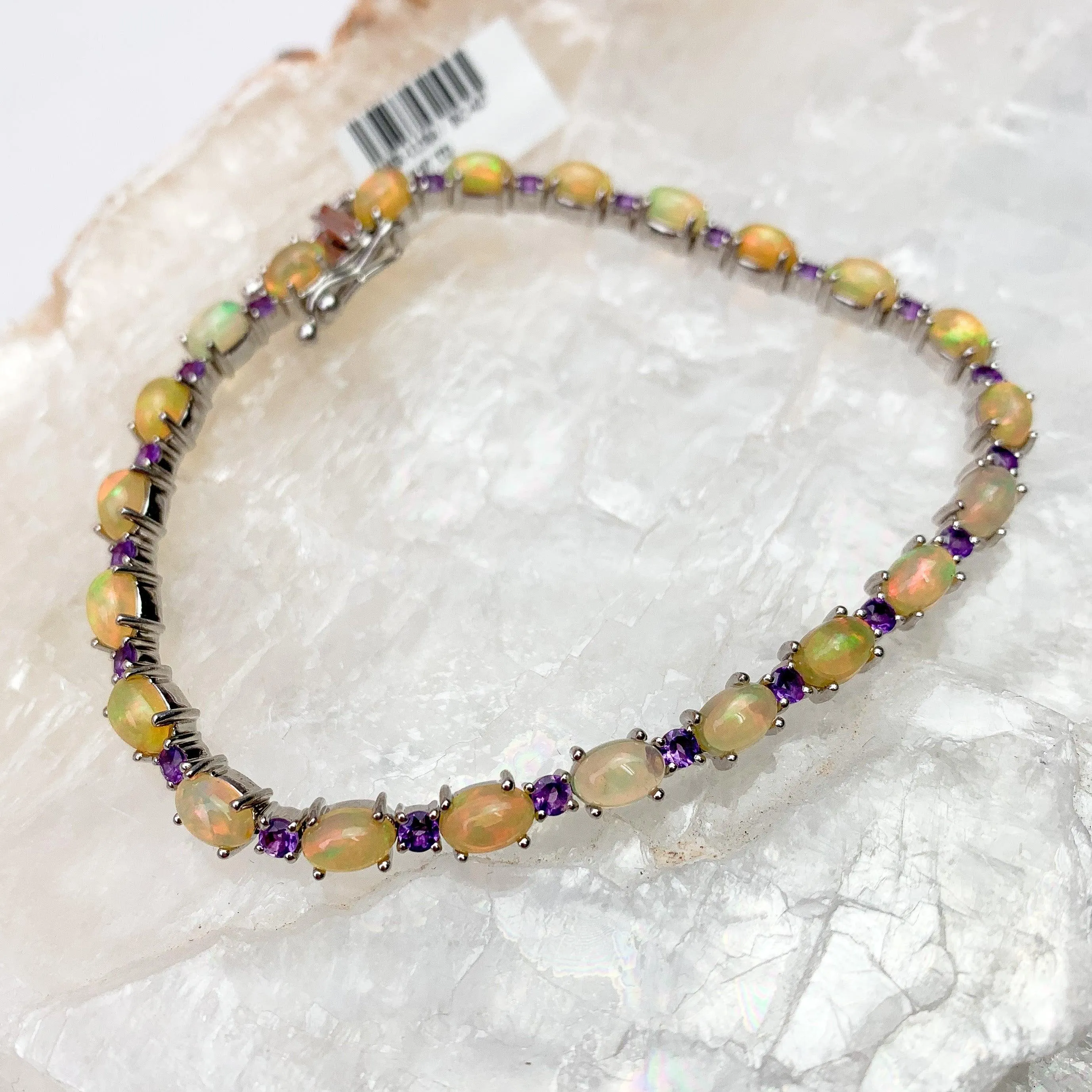 Ethiopian Opal & Amethyst Sterling Silver Bracelet