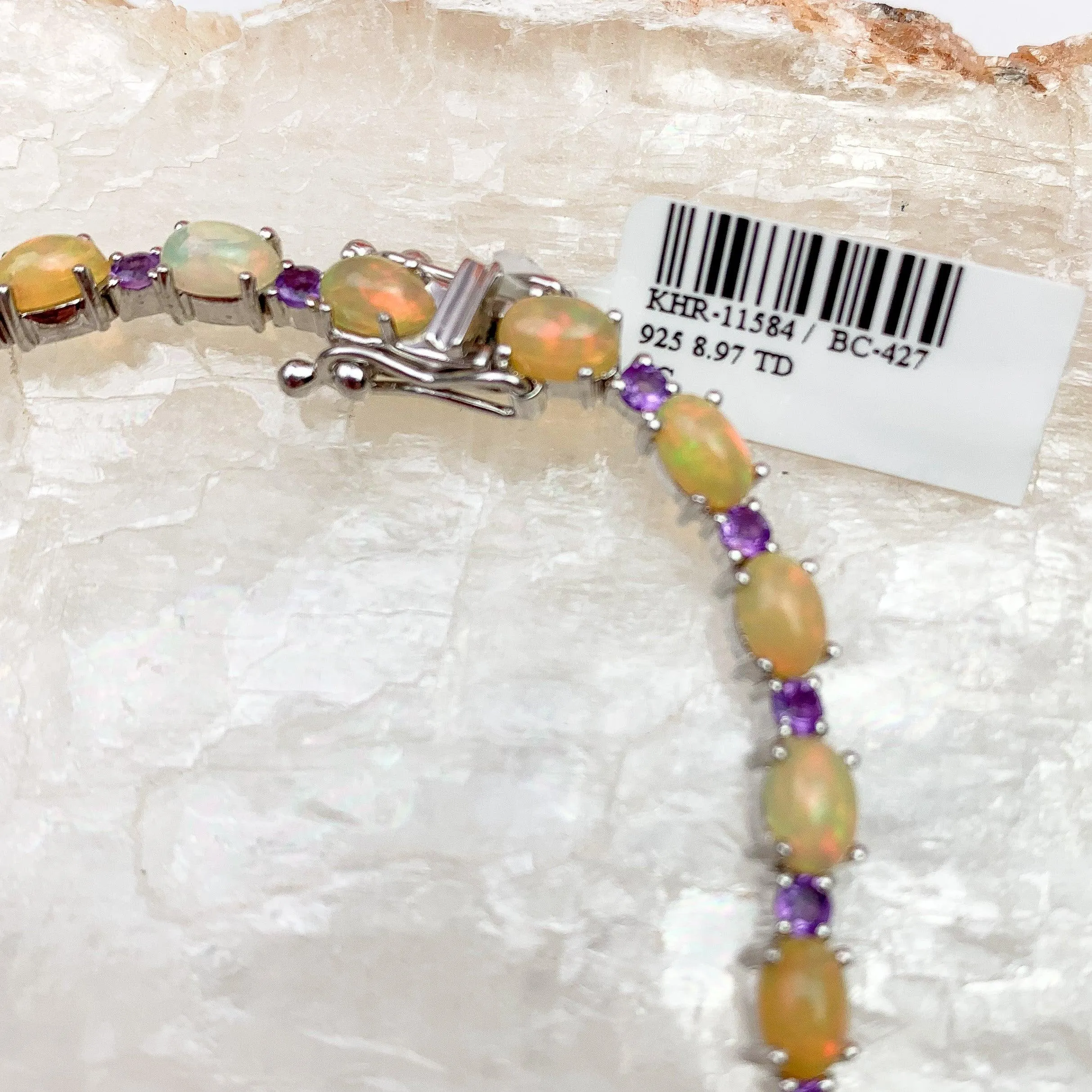 Ethiopian Opal & Amethyst Sterling Silver Bracelet