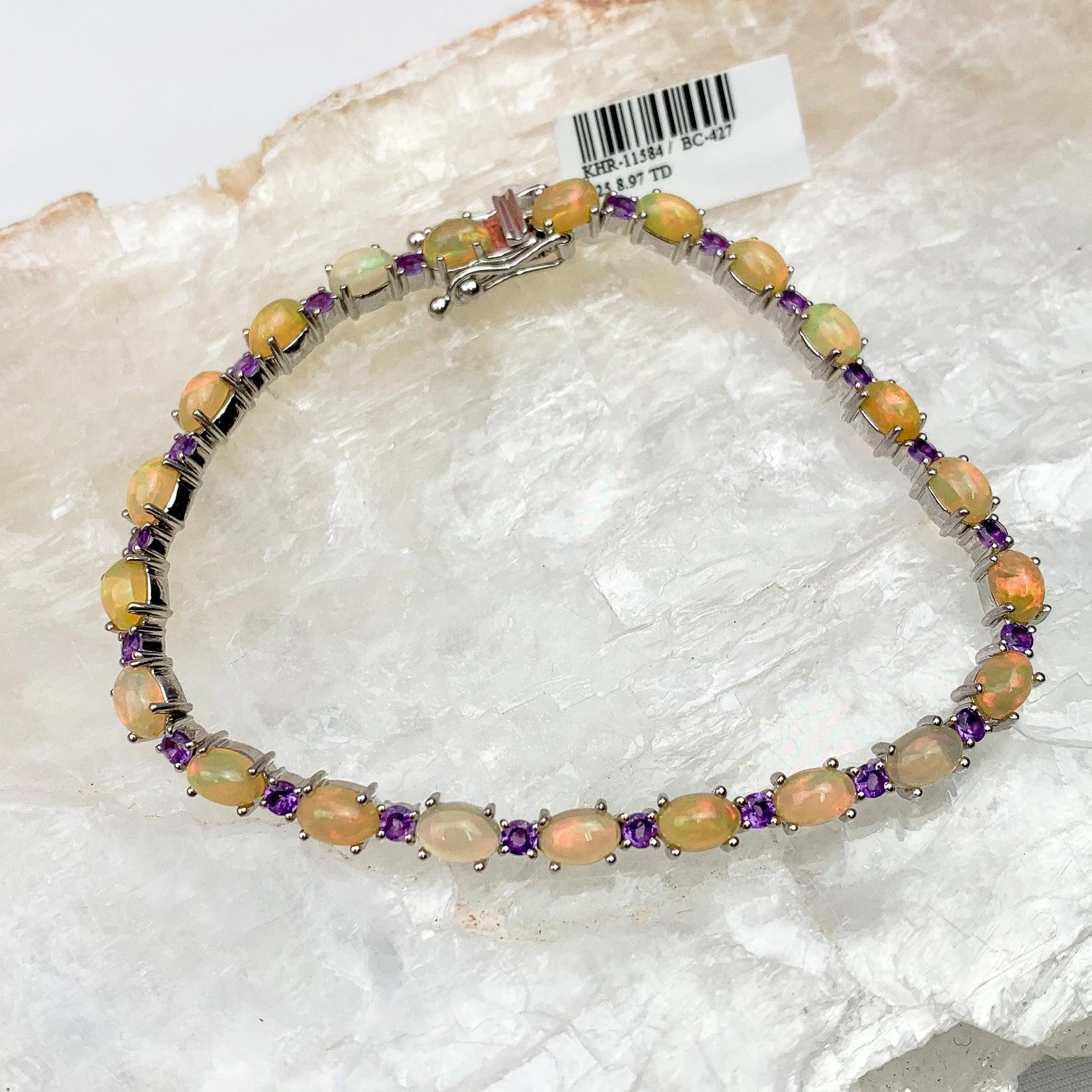 Ethiopian Opal & Amethyst Sterling Silver Bracelet