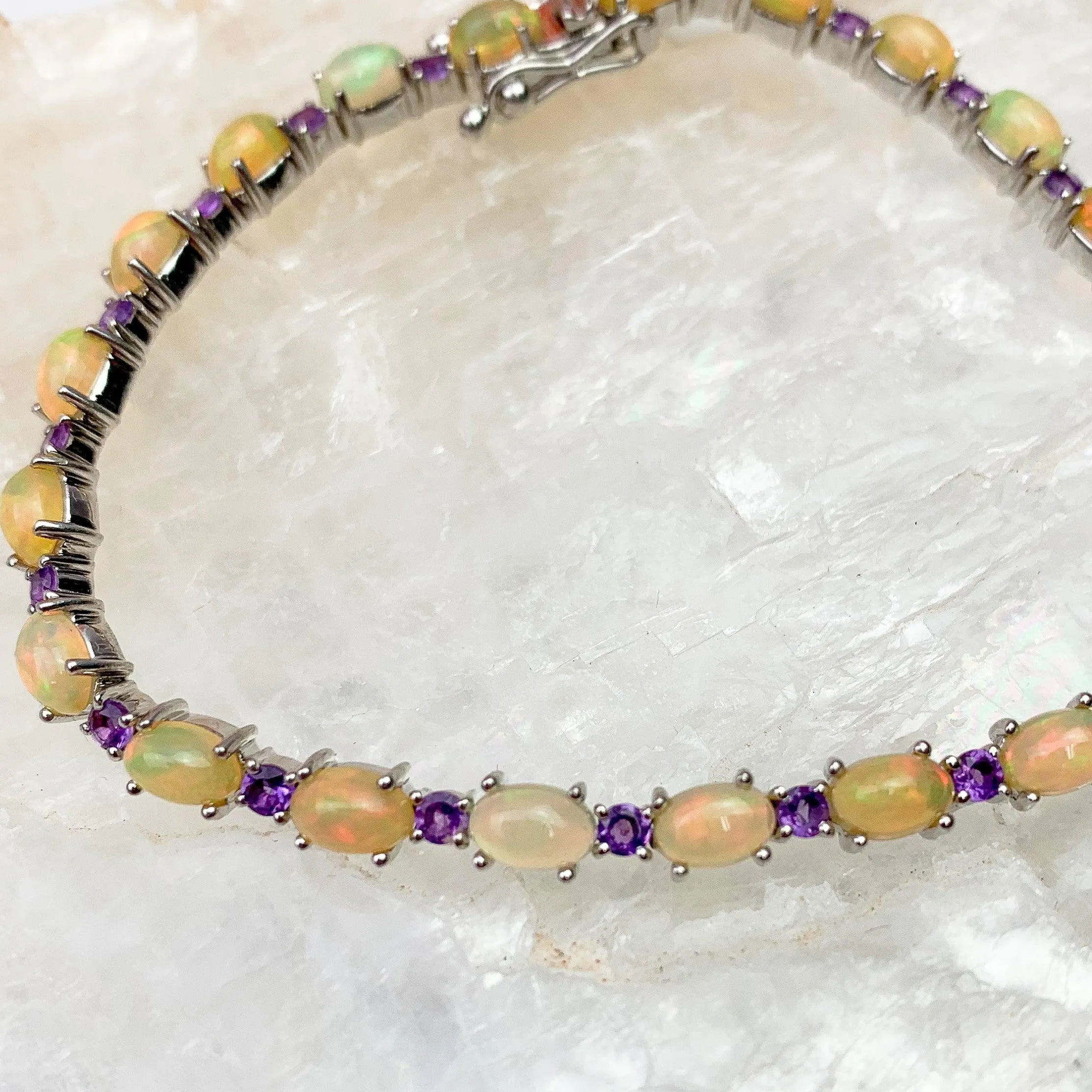 Ethiopian Opal & Amethyst Sterling Silver Bracelet