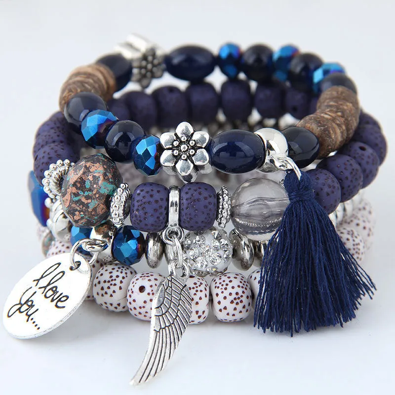 European And American Cross-Border Bohemian Ethnic Opal Wings Beaded Multi-Layer Tassel Bracelet Bracelet