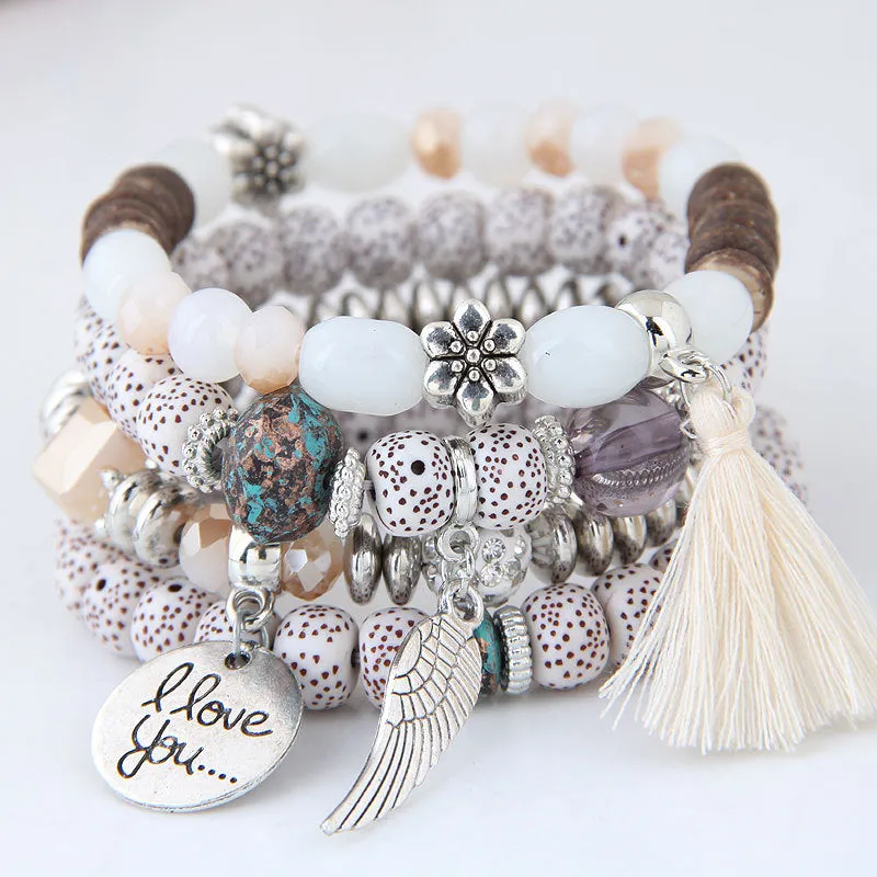 European And American Cross-Border Bohemian Ethnic Opal Wings Beaded Multi-Layer Tassel Bracelet Bracelet