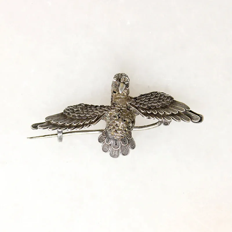 Exquisite Early 19th Century Silver Filigree Bird Brooch