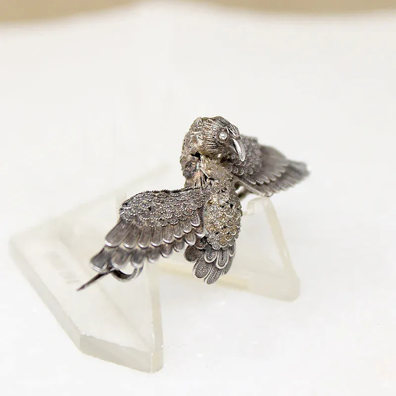 Exquisite Early 19th Century Silver Filigree Bird Brooch