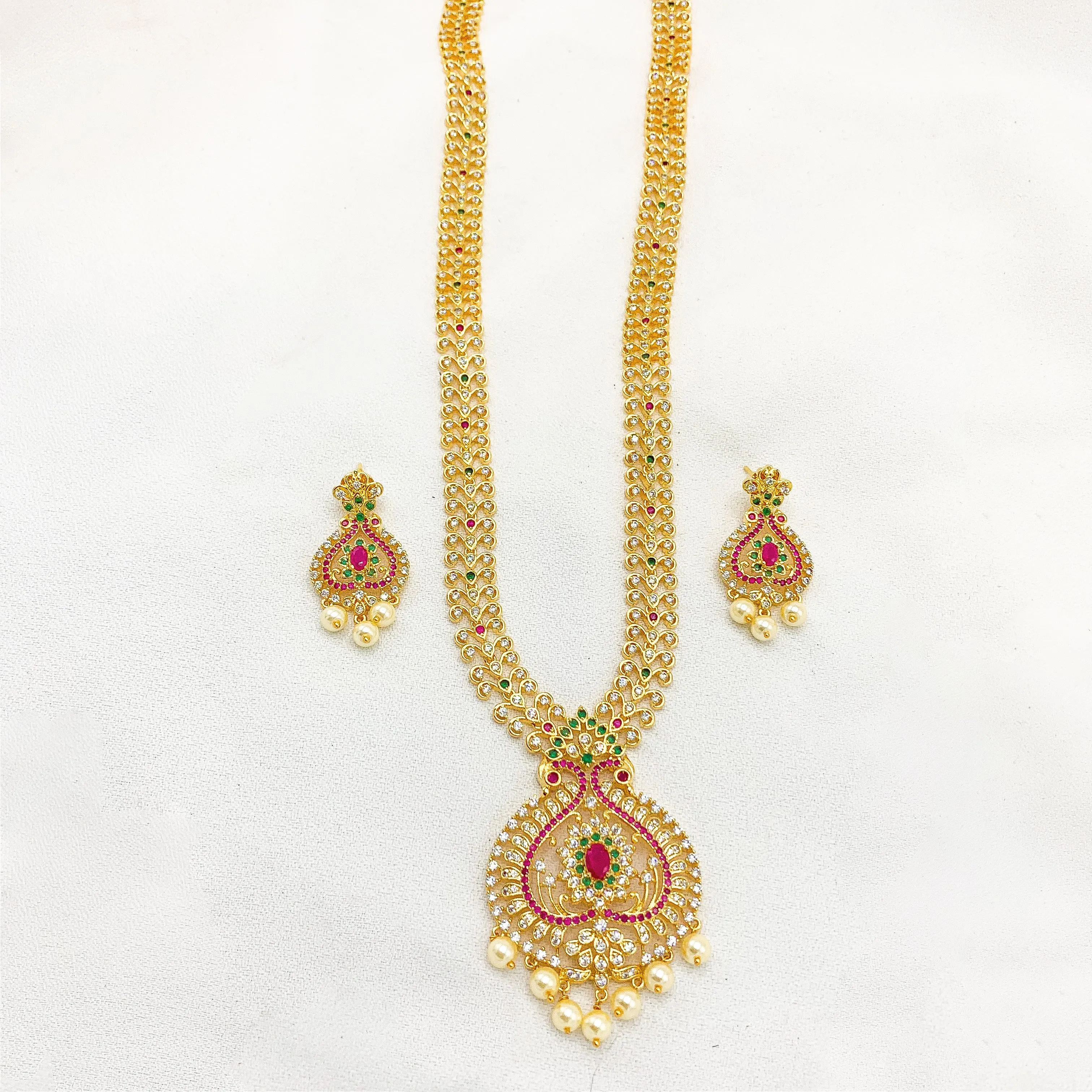 Exquisite Prismatic Long Zircon (CZ) stone Necklace set