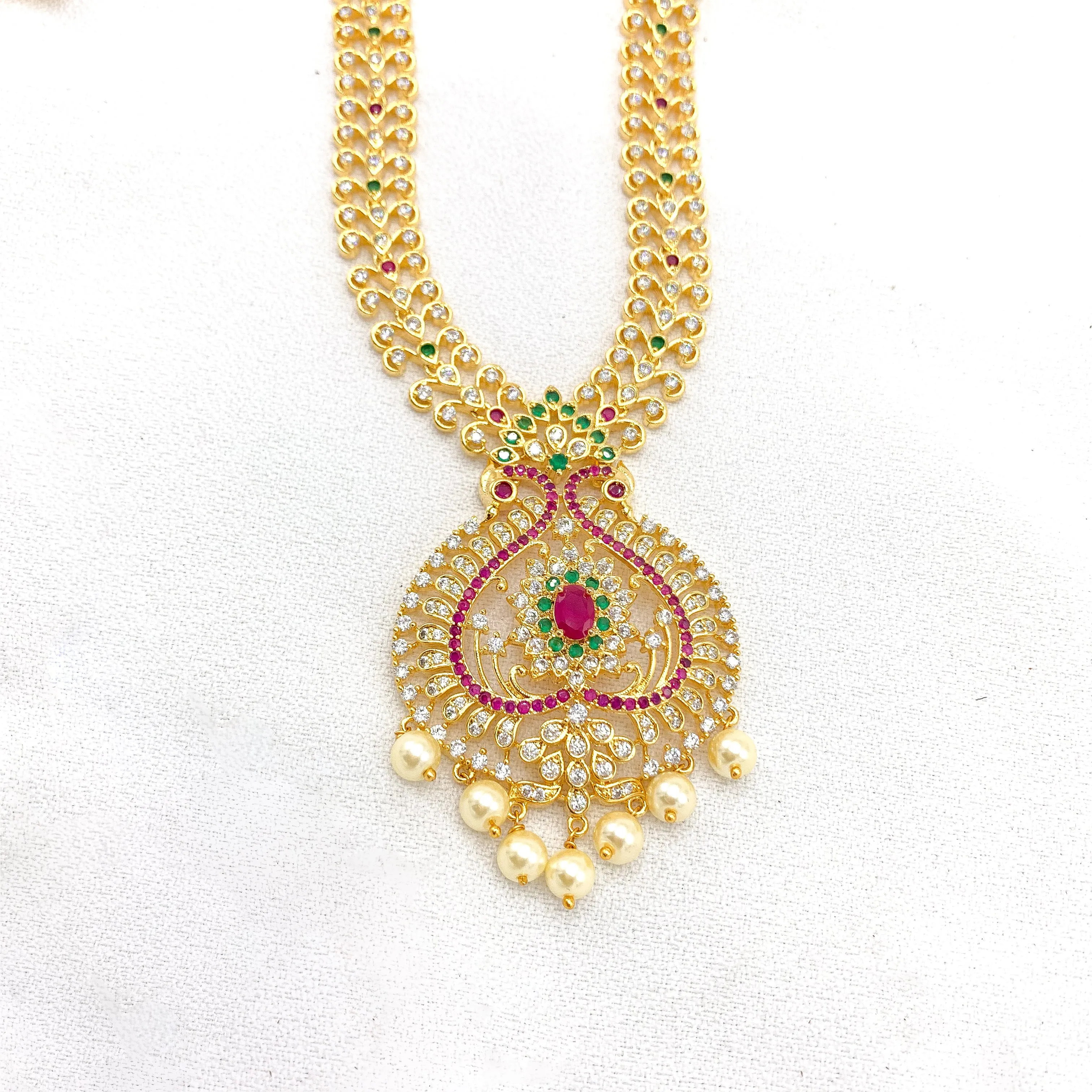 Exquisite Prismatic Long Zircon (CZ) stone Necklace set