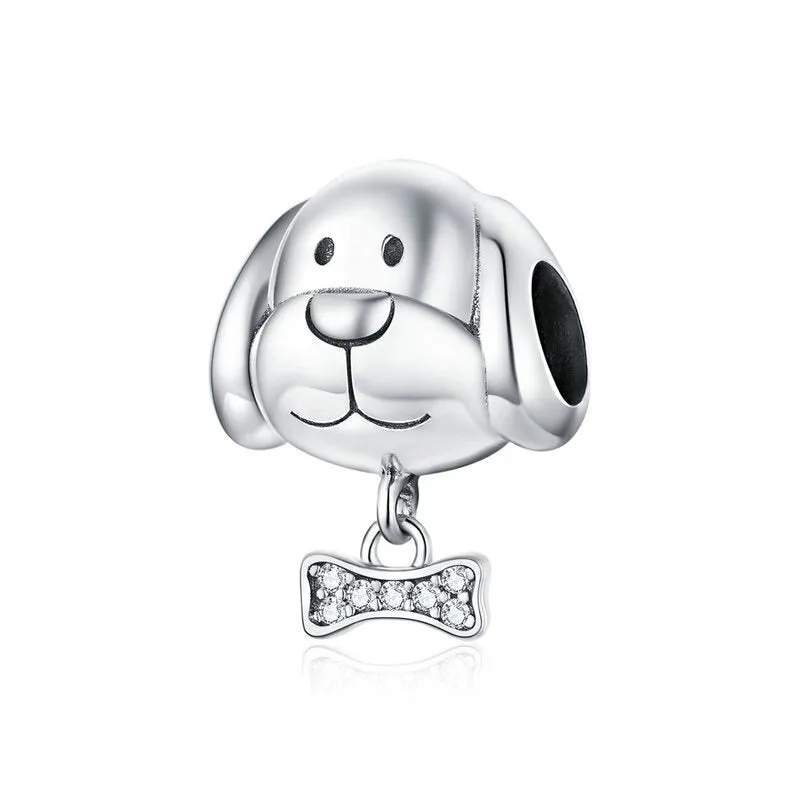 Fabulous Sterling Silver Zircon Adorned Dog Charm Pendants