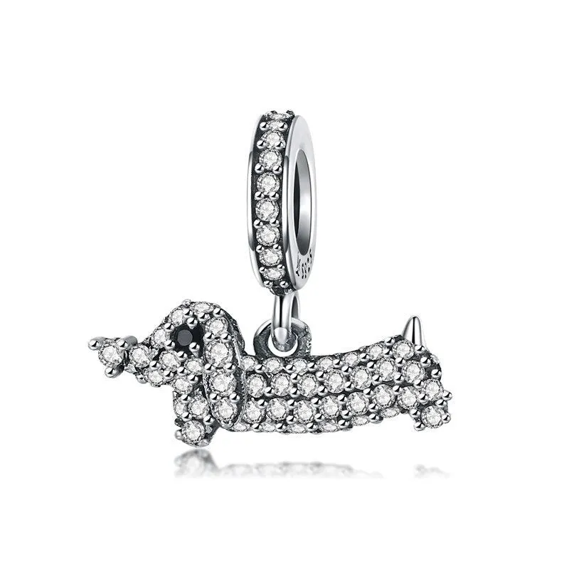 Fabulous Sterling Silver Zircon Adorned Dog Charm Pendants