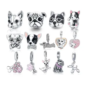 Fabulous Sterling Silver Zircon Adorned Dog Charm Pendants