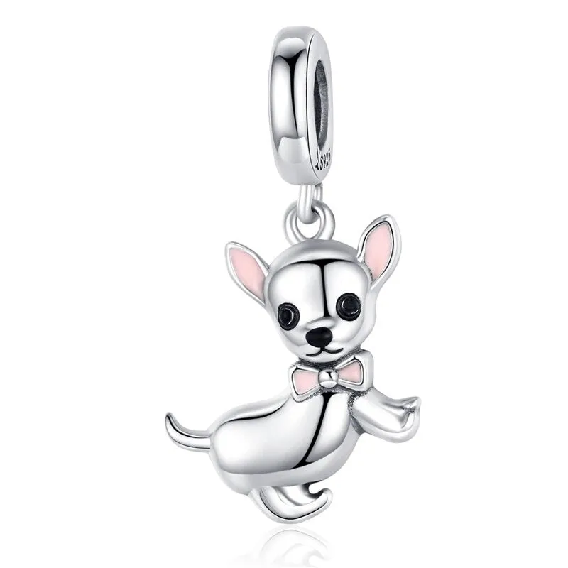 Fabulous Sterling Silver Zircon Adorned Dog Charm Pendants