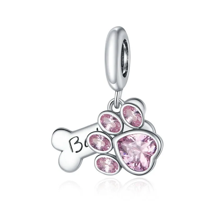 Fabulous Sterling Silver Zircon Adorned Dog Charm Pendants