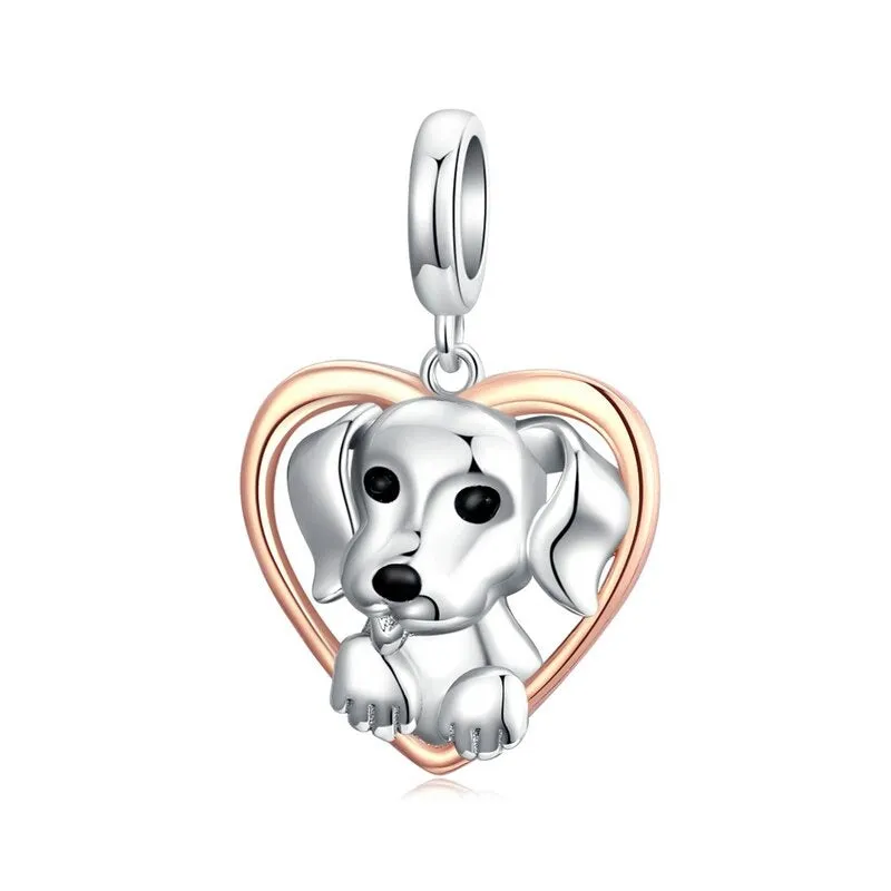 Fabulous Sterling Silver Zircon Adorned Dog Charm Pendants