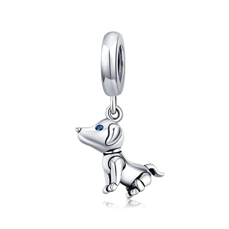 Fabulous Sterling Silver Zircon Adorned Dog Charm Pendants