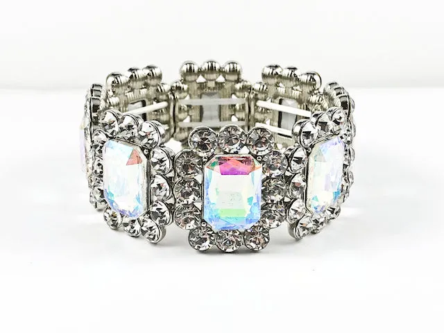 Fancy Stylish Vintage Large Emerald Cut Design Stretch Fashion Bracelet