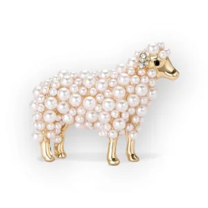 Faux Pearl Gold Tone Sheep Brooch