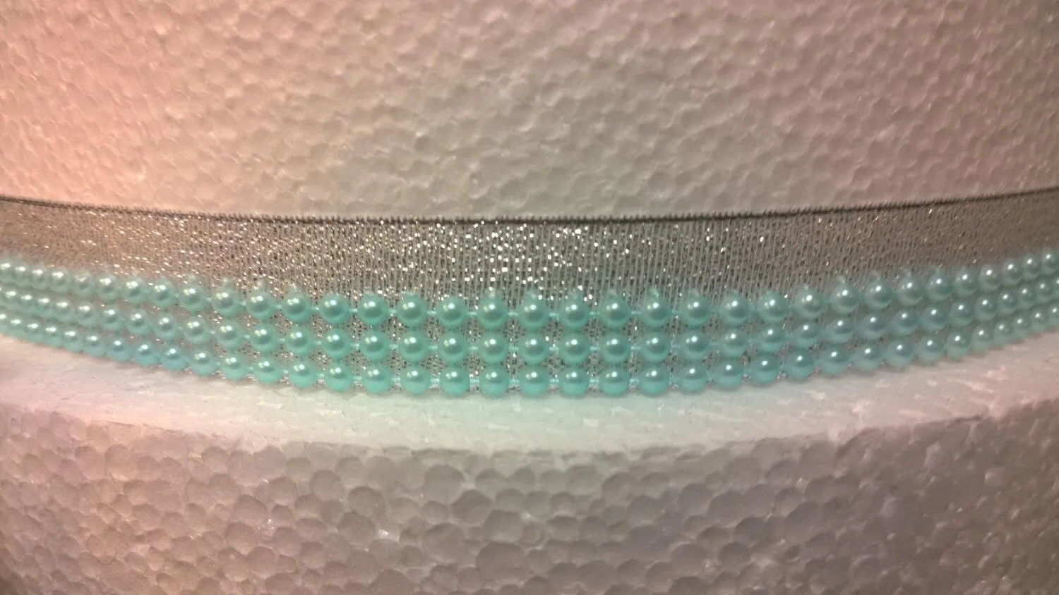 Faux Pearl trim ribbon for cake craft decoration in Pink - blue- aqua - white 3 rows wide/ 1 yrd by Crystal wedding uk