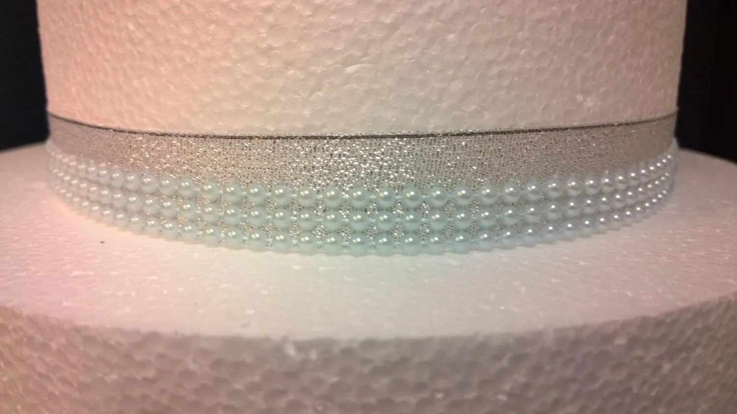 Faux Pearl trim ribbon for cake craft decoration in Pink - blue- aqua - white 3 rows wide/ 1 yrd by Crystal wedding uk