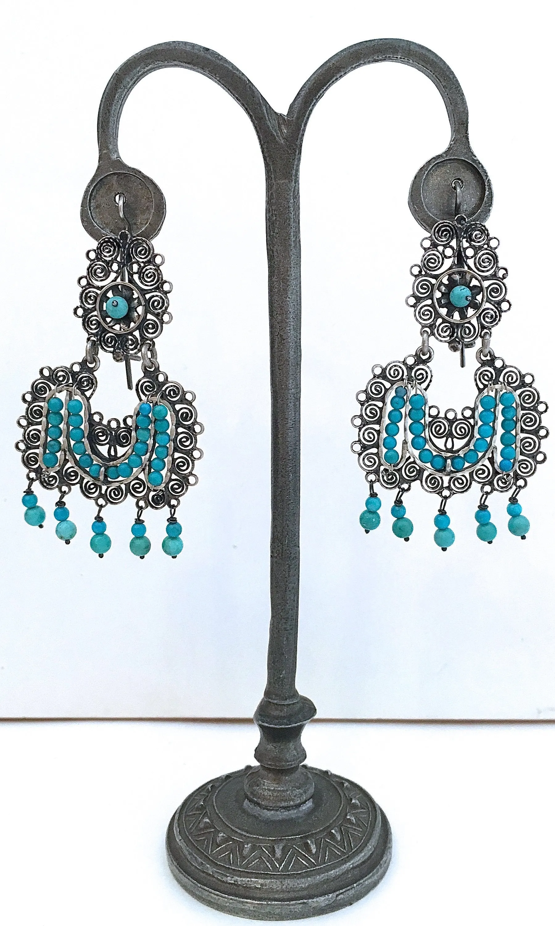 FEDERICO JIMENEZ Oaxaca Filigree Sterling and Turquoise Earrings