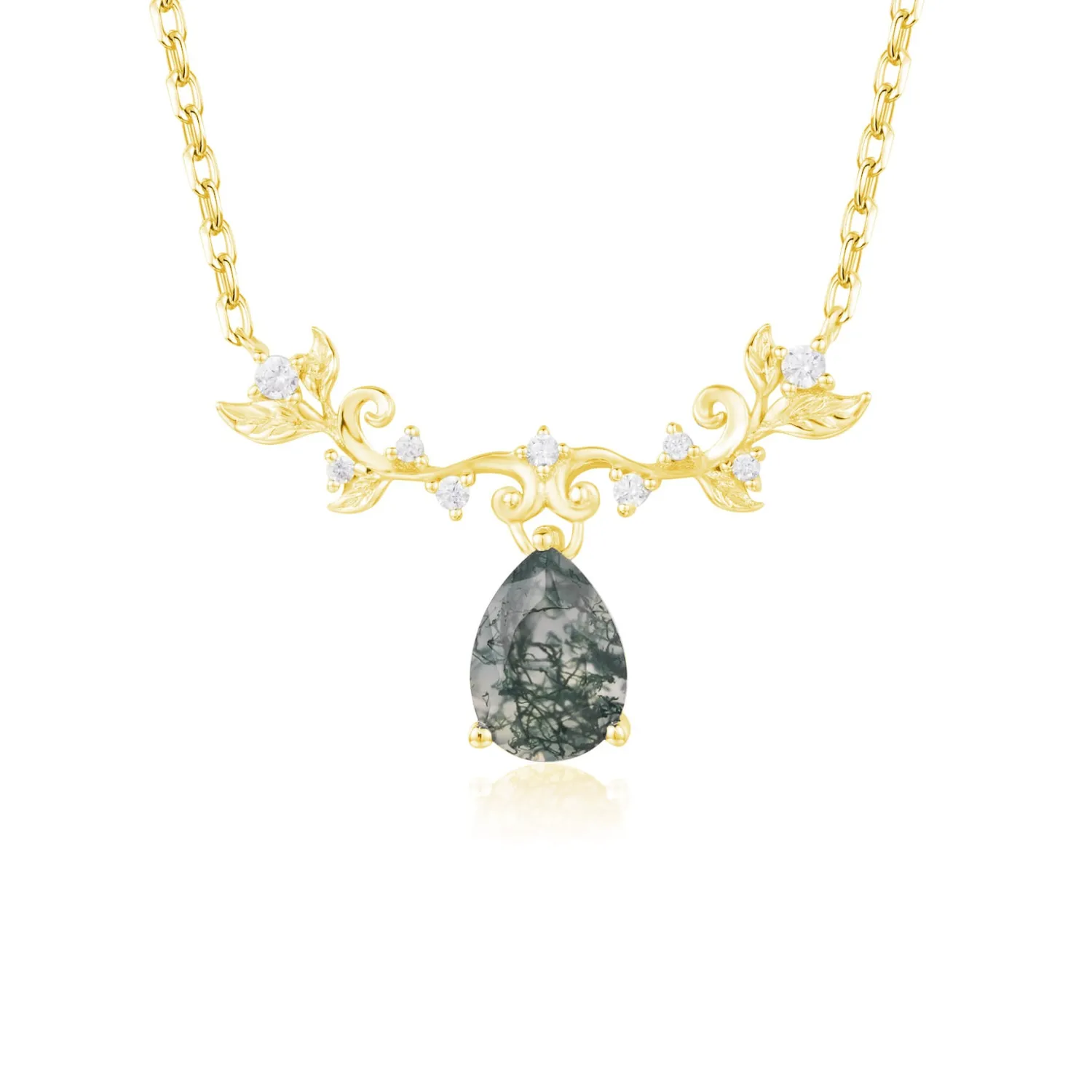 Foliage Whispers Moss Agate Yellow Gold Necklace