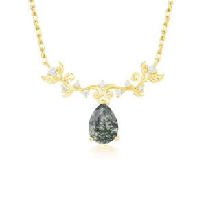 Foliage Whispers Moss Agate Yellow Gold Necklace