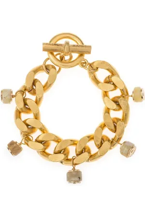 French Kande Bracelet | Gold Bevel Chain With Sun Opal Dangles CT748-X