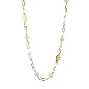 Freshwater Pearl, Quartz, Amethyst and Blue Topaz Necklace