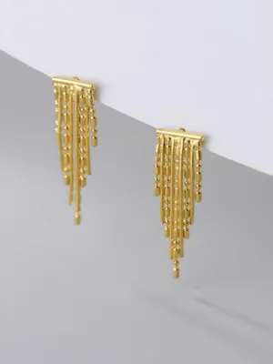 Fringe Earrings, 18K Gold Plated .925 Sterling Silver Statement Hypoallergenic Chandelier Boho Earrings