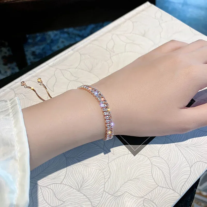 Full of Rhinestone Stainless Steel Bracelet For Women 2022 New  Designer Shiny Luxury Zircon Adjustable Bracelets Jewelry Gift