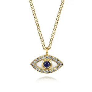 Gabriel & Co. Diamond and Sapphire Evil-Eye Pendant Necklace with White Enamel