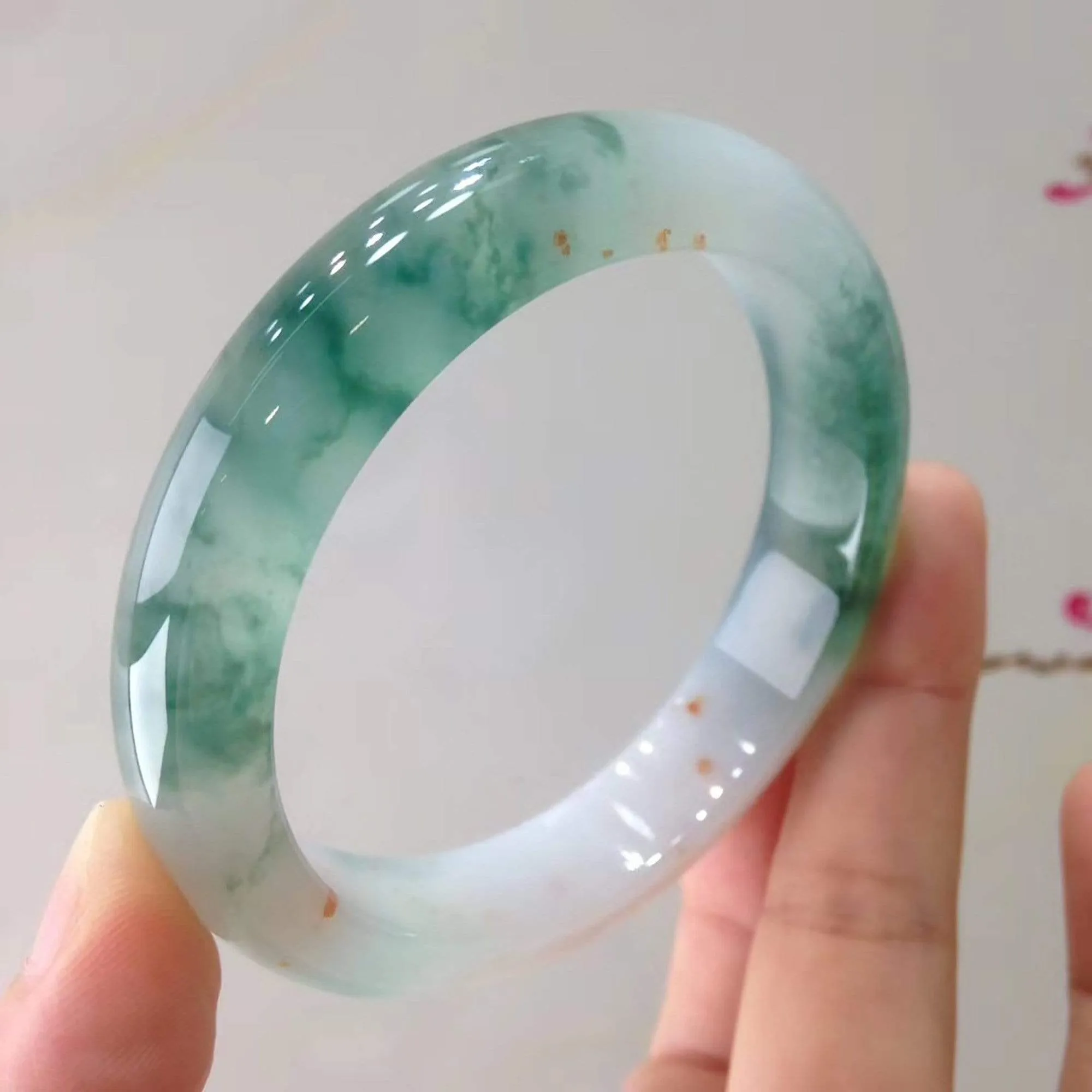 Genuine Burmese High-end Ice Blue-green Jade Jadeite Bangle Bracelet (57.mm) L14 ( Collectibles )