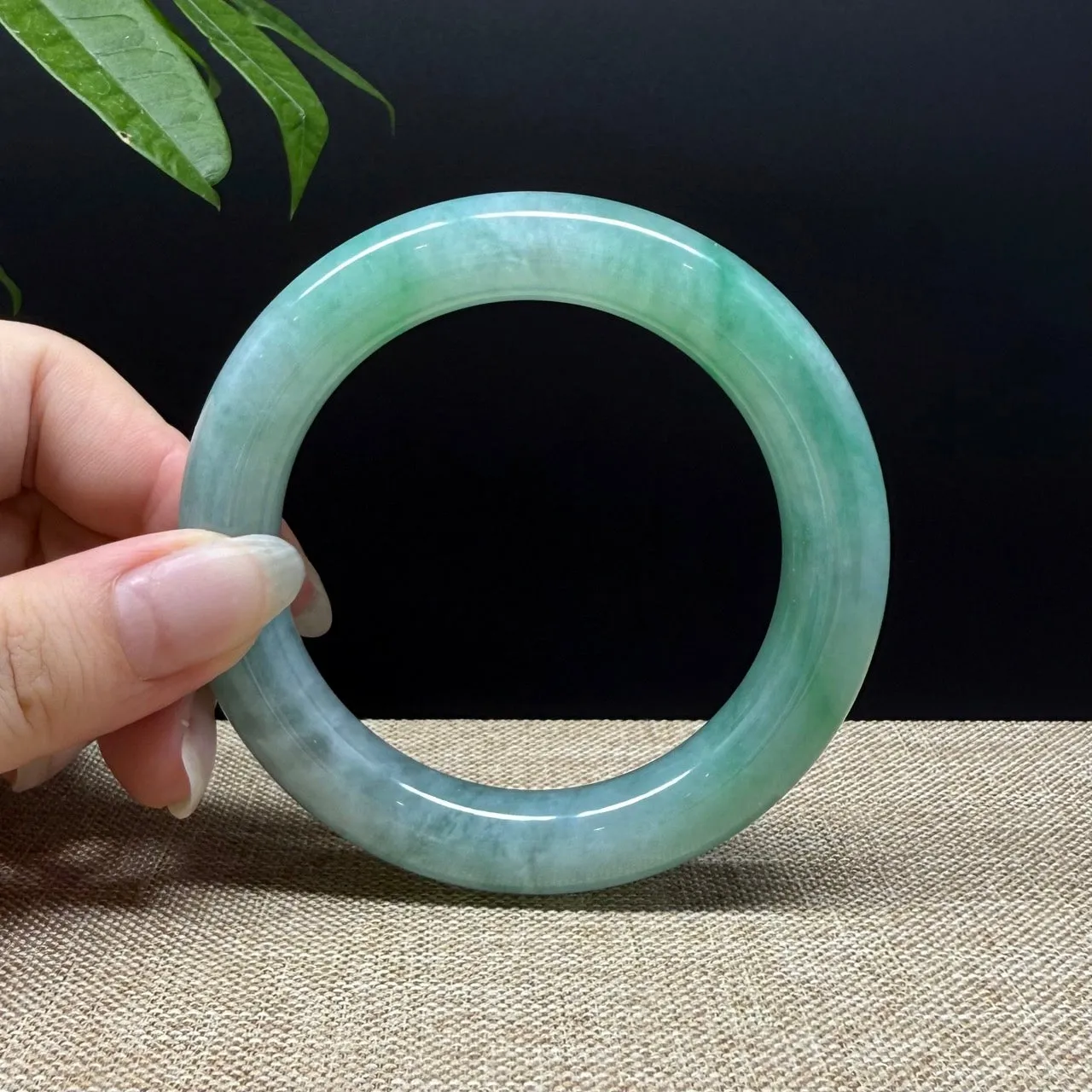 Genuine Burmese Icy Green Jade Jadeite Bangle Bracelet ( 56.7mm )