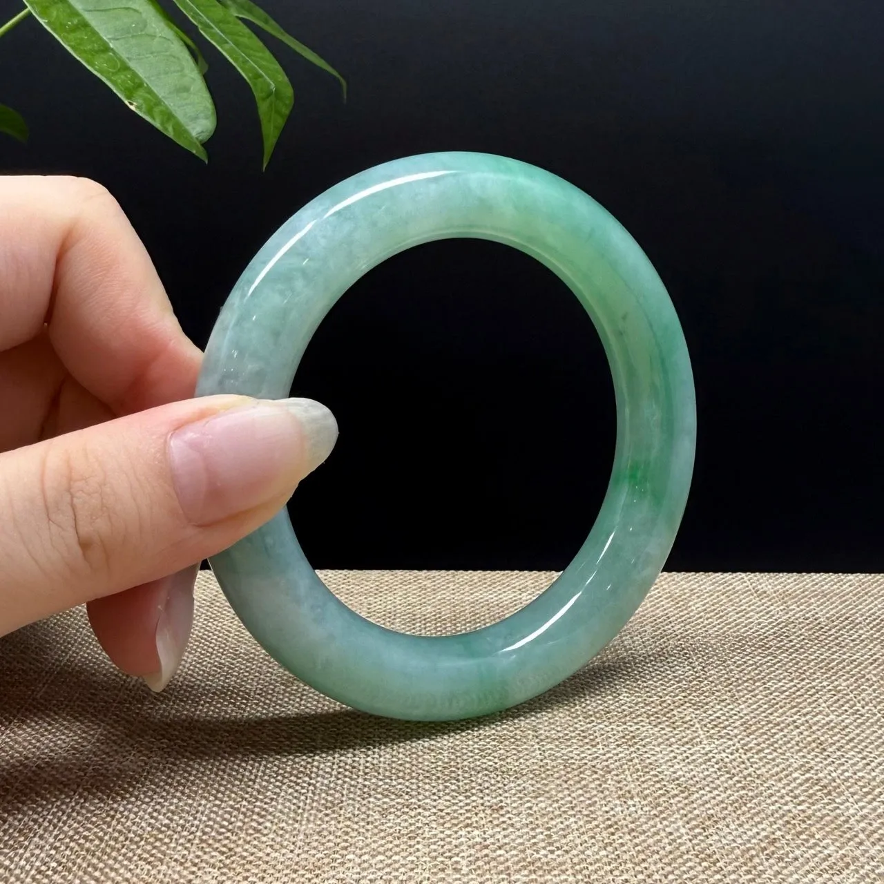 Genuine Burmese Icy Green Jade Jadeite Bangle Bracelet ( 56.7mm )