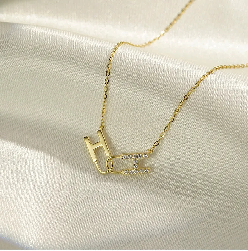 Geometric Double H Zircon Silver Necklace