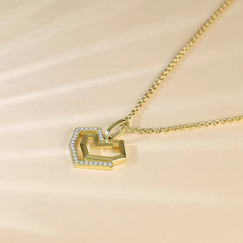 Geometric Love with Zircon Pendant Silver Necklace for Women