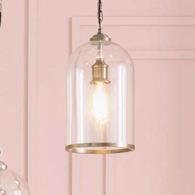 Glass Bell Jar Pendant in Brass Finish  45 cm