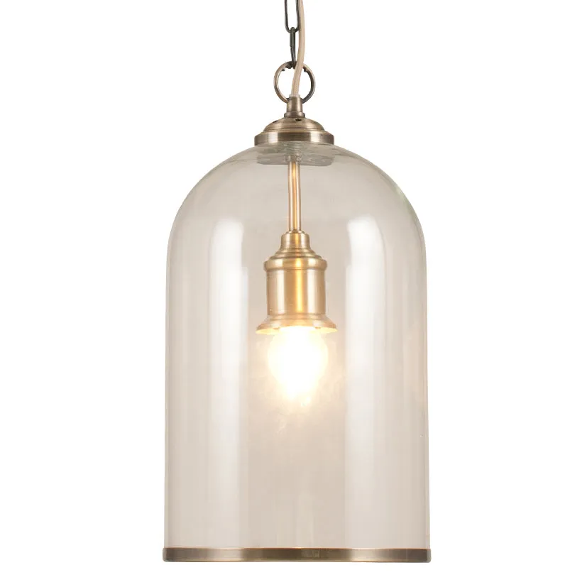 Glass Bell Jar Pendant in Brass Finish  45 cm