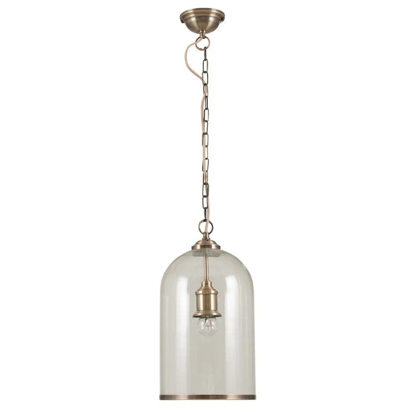 Glass Bell Jar Pendant in Brass Finish  45 cm