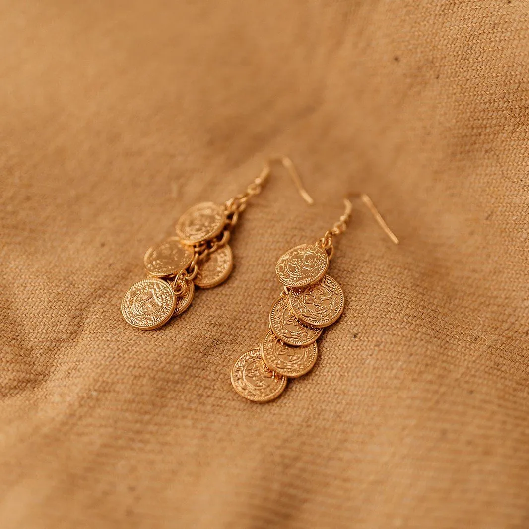 Gold Anatolian Boho Earrings - "Turkish Coins"