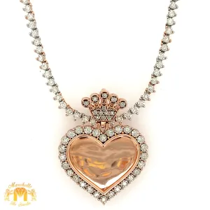 Gold and Diamond Heart Memory Picture Pendant and Tennis Chain Set (1 pointers, solid pendant, choose gold color)