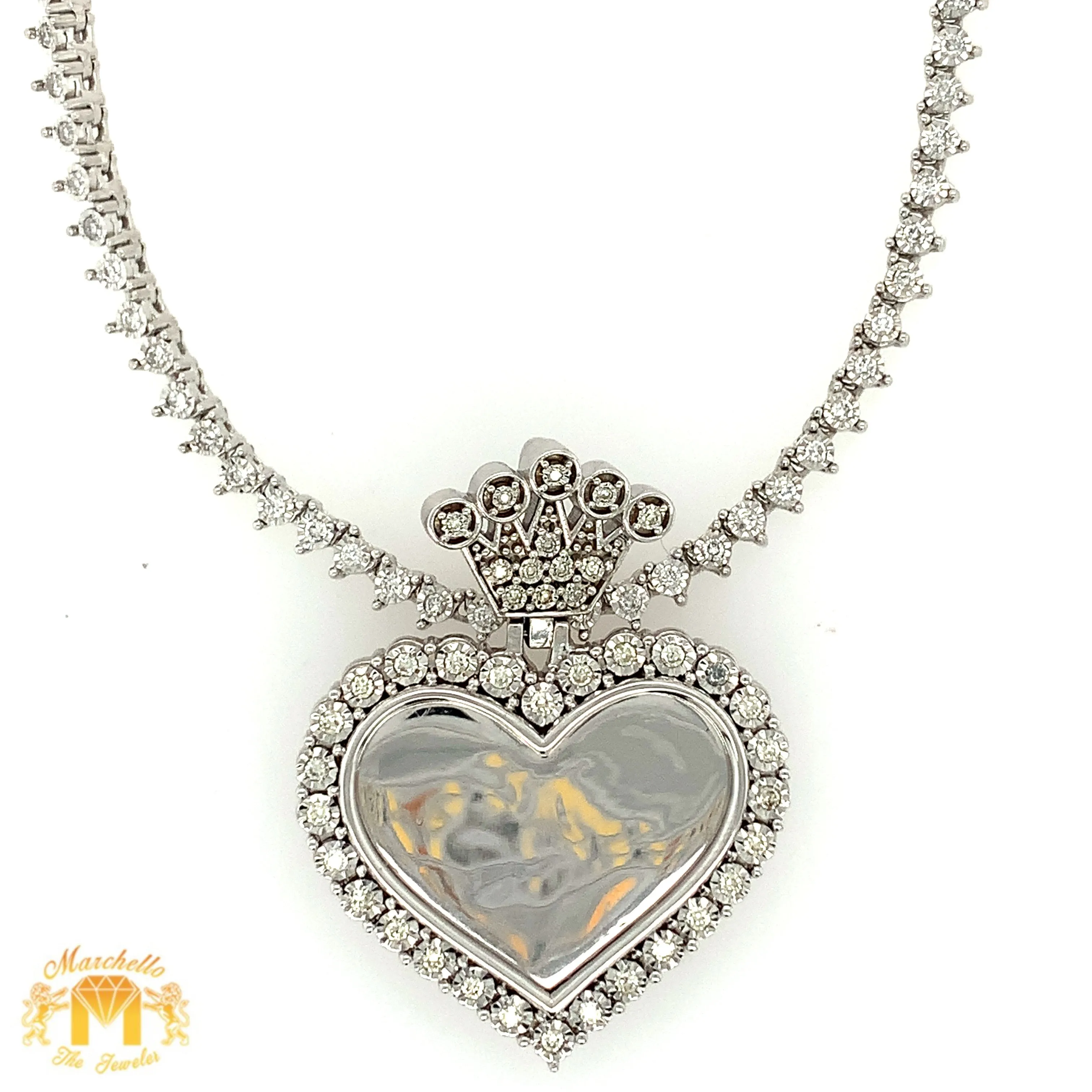 Gold and Diamond Heart Memory Picture Pendant and Tennis Chain Set (1 pointers, solid pendant, choose gold color)