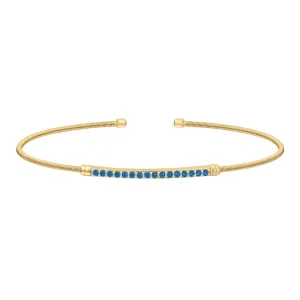 Gold Finish Sterling Silver Cable Cuff Bracelet with Simulated Blue Zircon Birth Gems - December