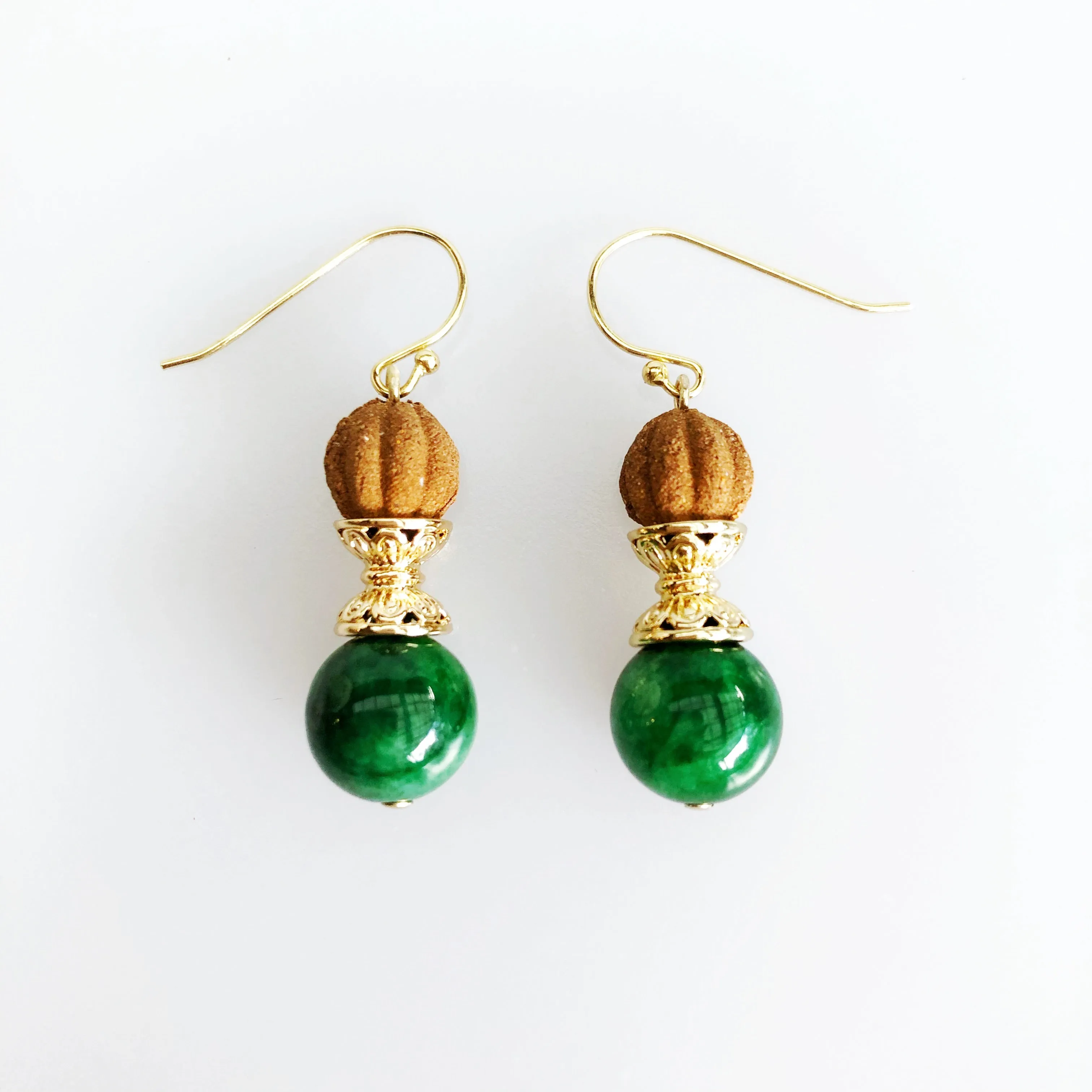 Gold Jadeite Herbal Earrings