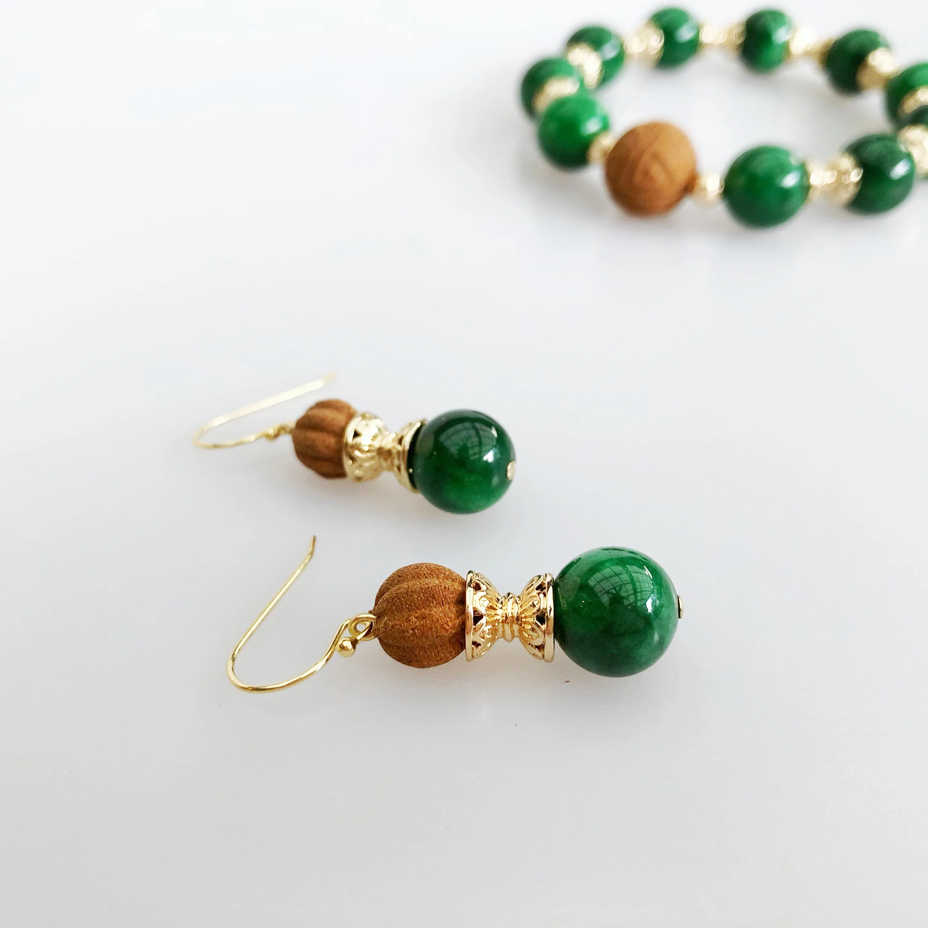 Gold Jadeite Herbal Earrings