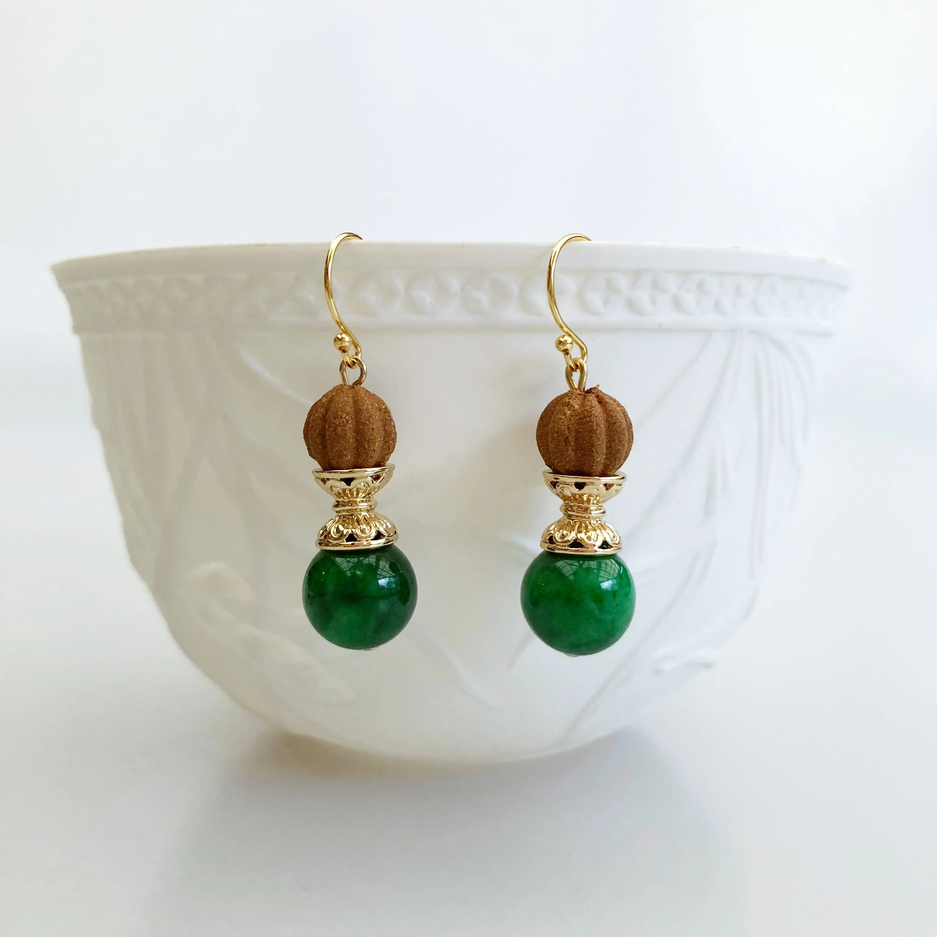 Gold Jadeite Herbal Earrings