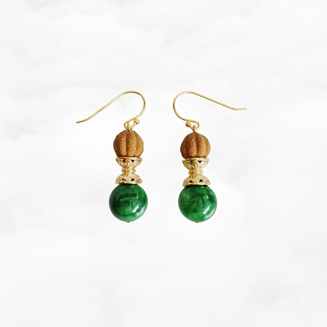 Gold Jadeite Herbal Earrings