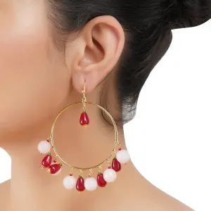 Gold Plated Balan Pink Red Jade Hoops