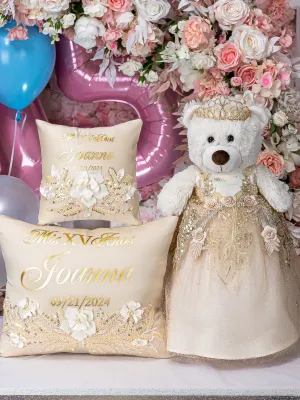 Gold Quinceanera pillows set and oso