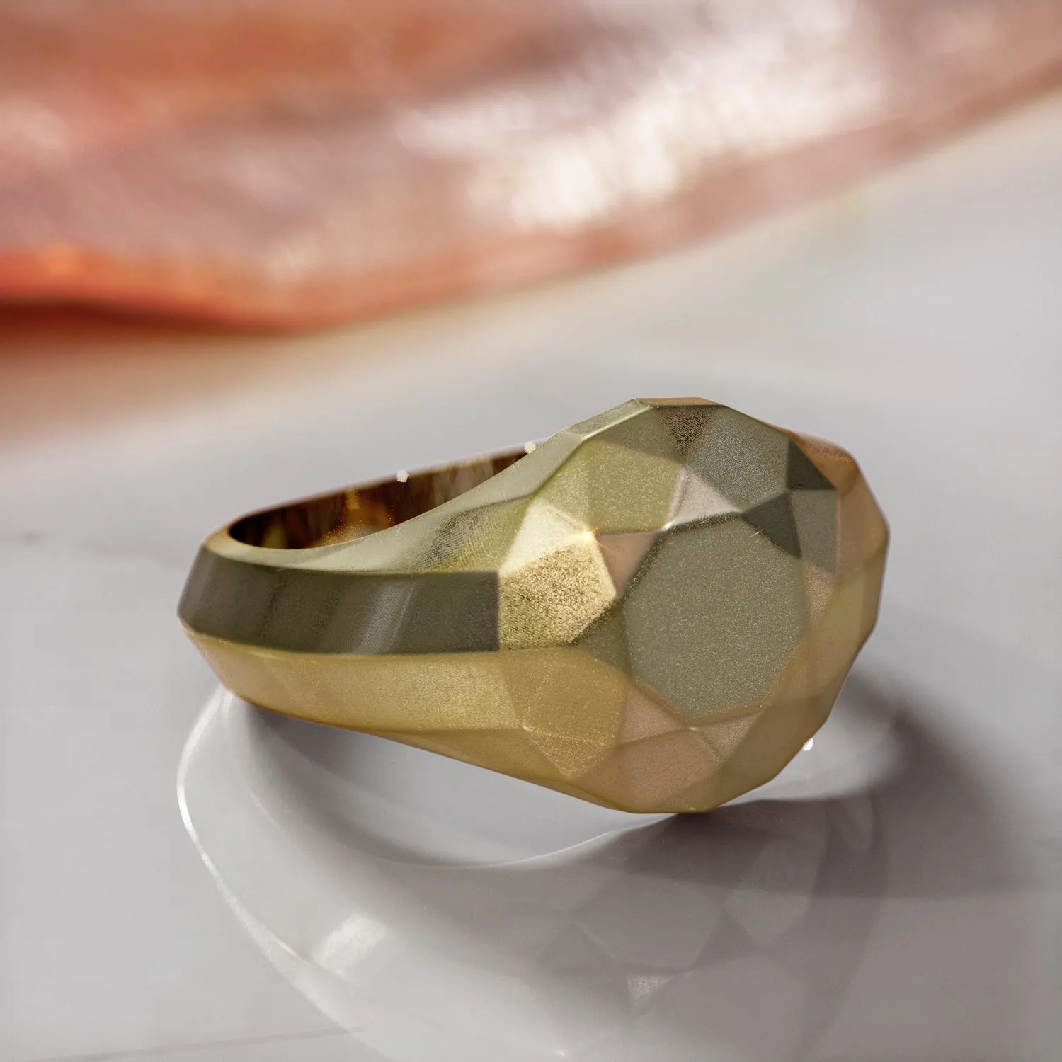 Golden Globe - 14K Rose Gold Diamond Shaped Faceted Signet Ring