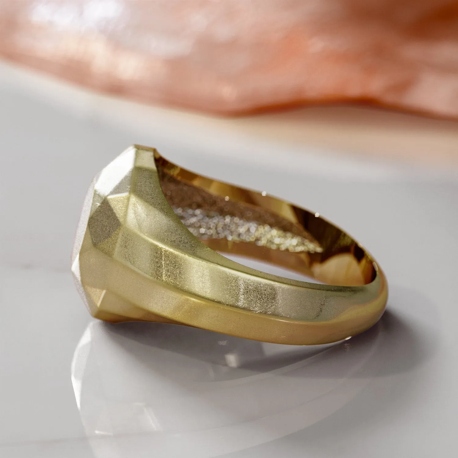 Golden Globe - 14K Rose Gold Diamond Shaped Faceted Signet Ring